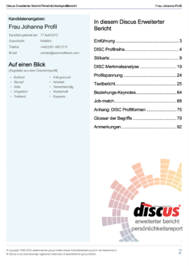 Discus-Persönlichkeitsbericht: Kandidatendetails
