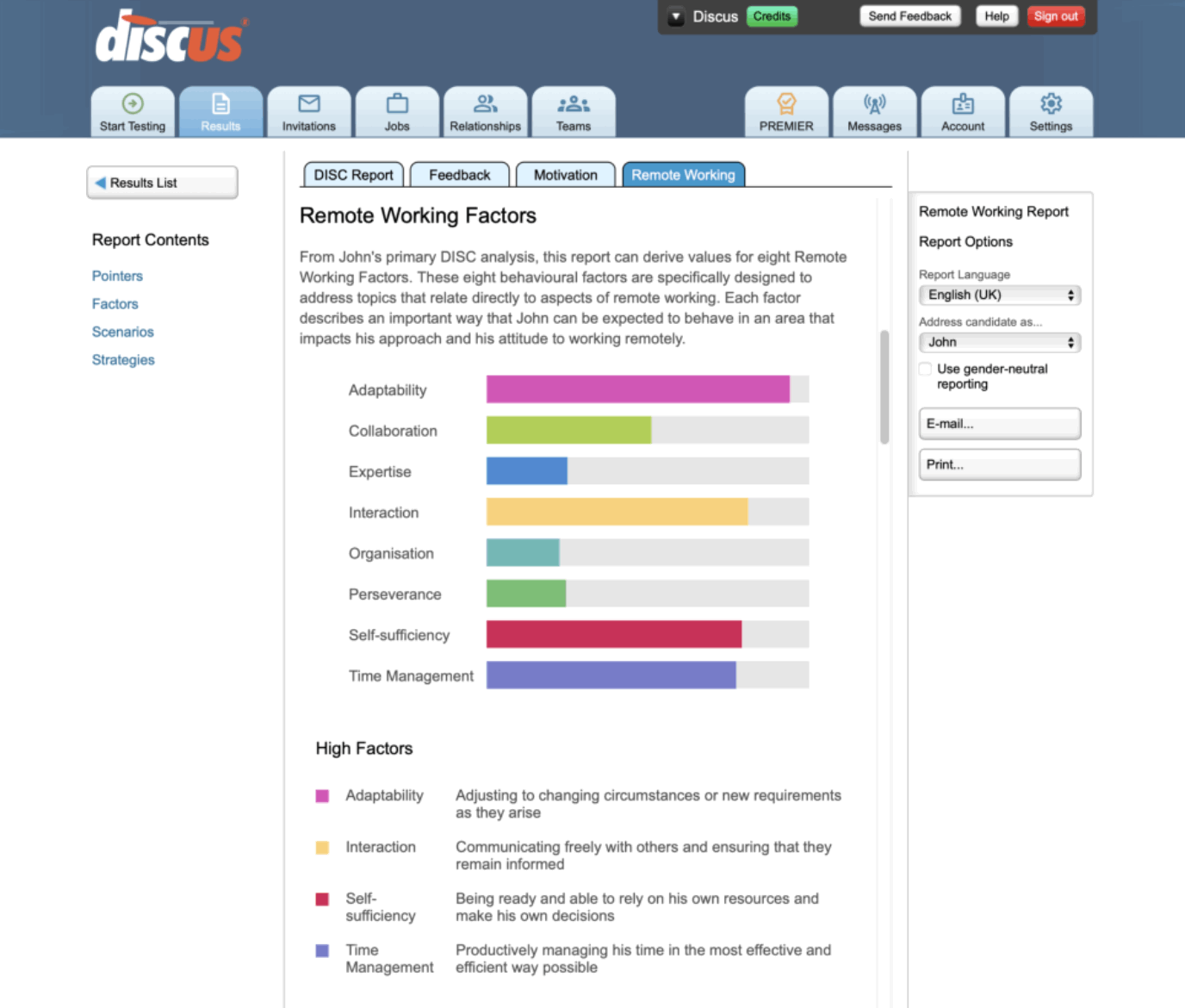 Screenshot showing a Discus Remote Working report viewed through a Web browser